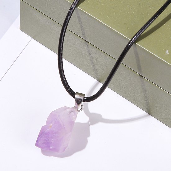 Amethist Ketting met Zwart Leren Koord