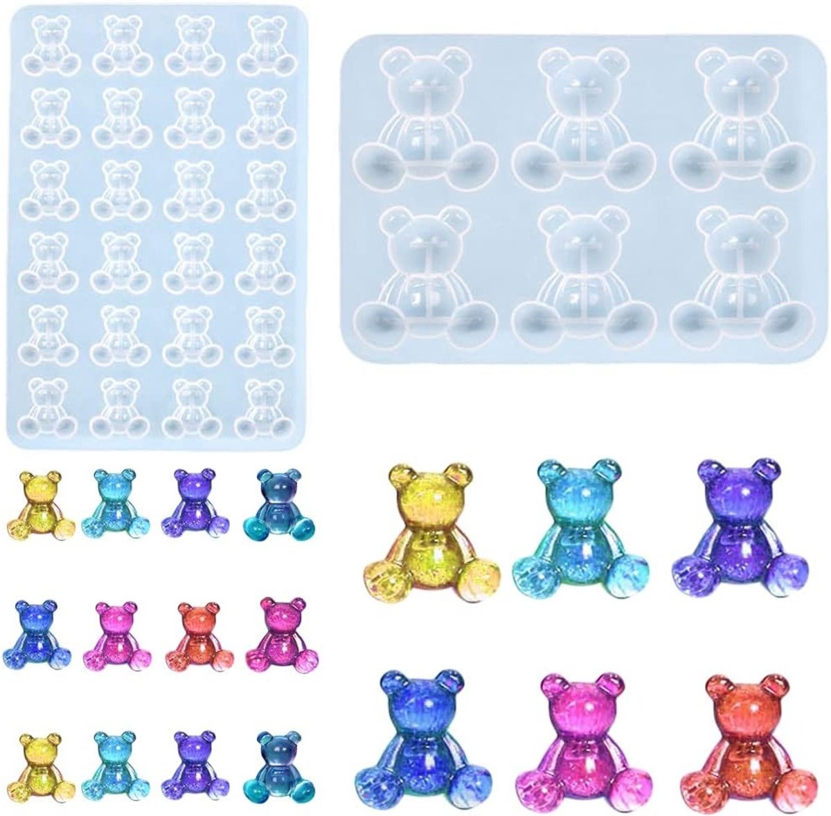 3D Dieren Epoxy Hars Mallen voor DIY Sieraden - 2 Stuks, 6 en 24 Cavity Mallen voor Sleutelhangers en Oorbellen