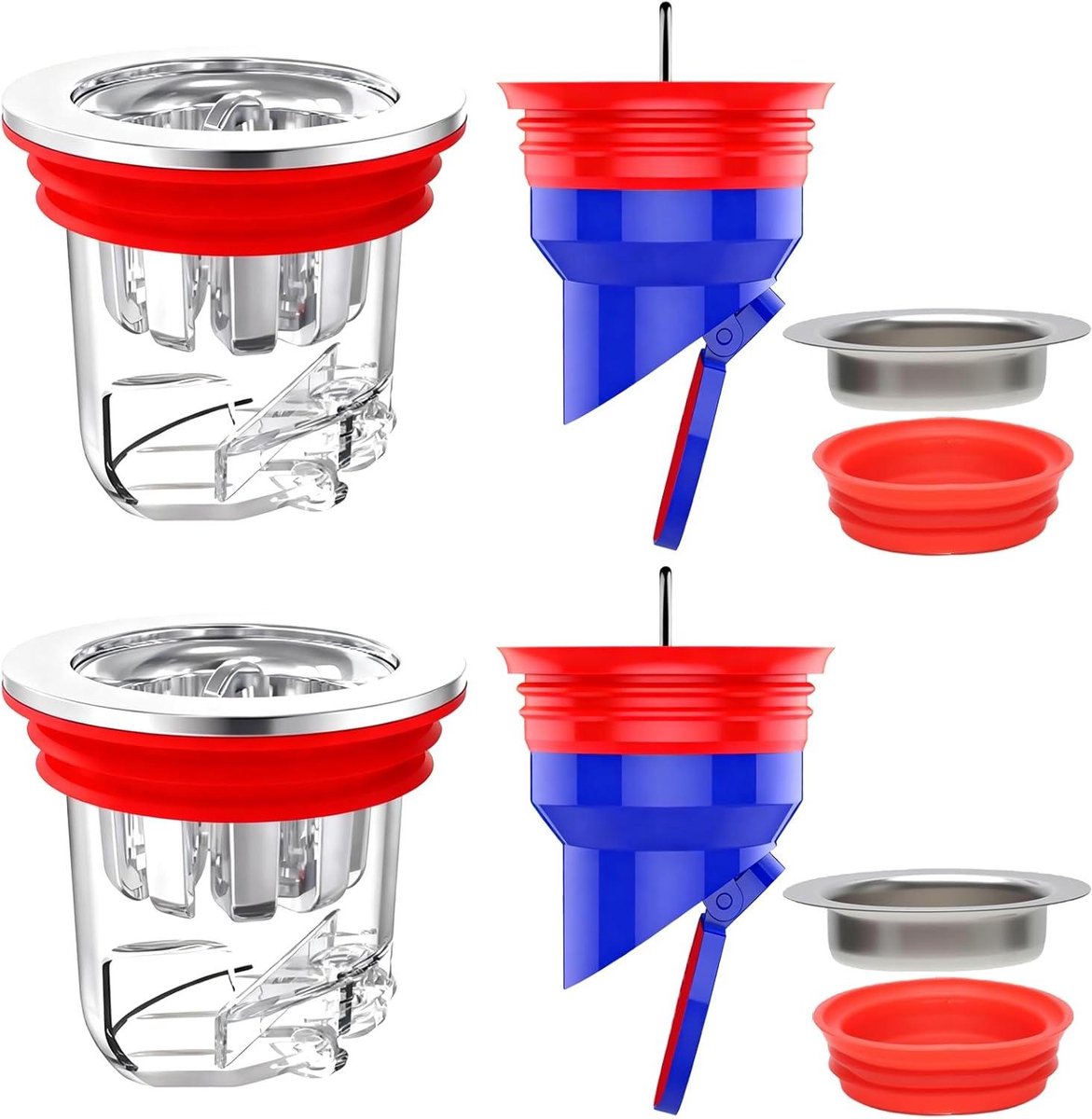 Geurafsluiter - Bodemafvoer - Voorkom Geurtjes - Verstelbare Pasvorm - 4 Stuks - Rood en Blauw