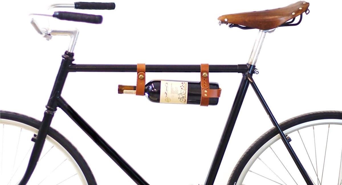 Fiets Wijndrager - Fleshouder Fiets - Wijn Vervoeren - Handgemaakt Leer - Universele Pasvorm - Bruin