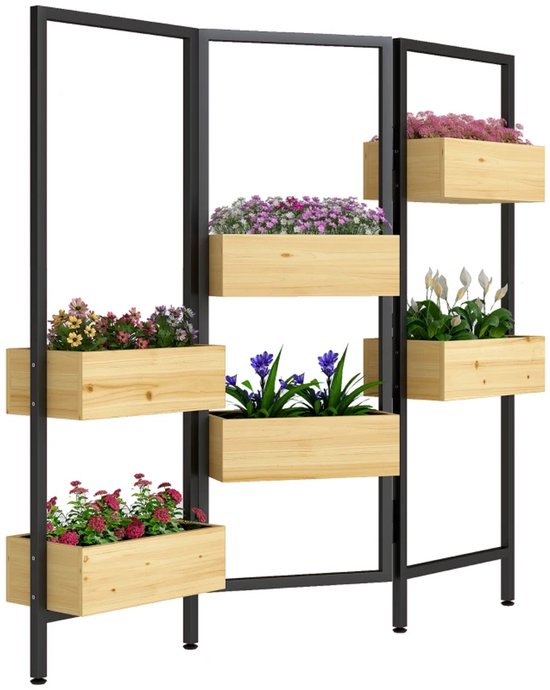 Foto: Plantenbak met opklapbaar klimrek 6 plantenbakken met drainagegaten verhoogd bloembak met privacyscherm tuinrek tuinbed plantenrek tuinbak voor bloemen fruit groenten kruiden staal