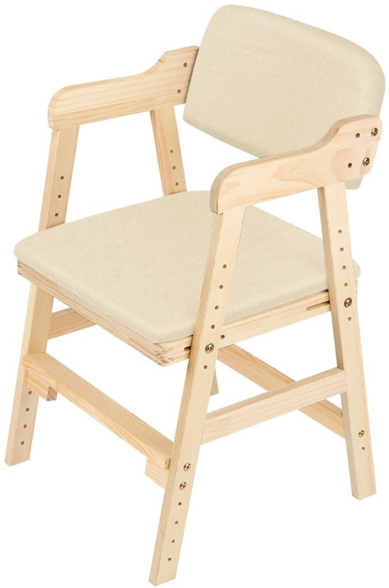 HHHK - Kinderstoel - Hoogte Verstelbaar - Kinderstoeltje - Kinderstoeltje voor Peuter - Peuterstoel - Stoel Kind - Beige - Hout van HHHK — afbeelding 4