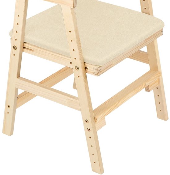 HHHK - Kinderstoel - Hoogte Verstelbaar - Kinderstoeltje - Kinderstoeltje voor Peuter - Peuterstoel - Stoel Kind - Beige - Hout van HHHK — afbeelding 2