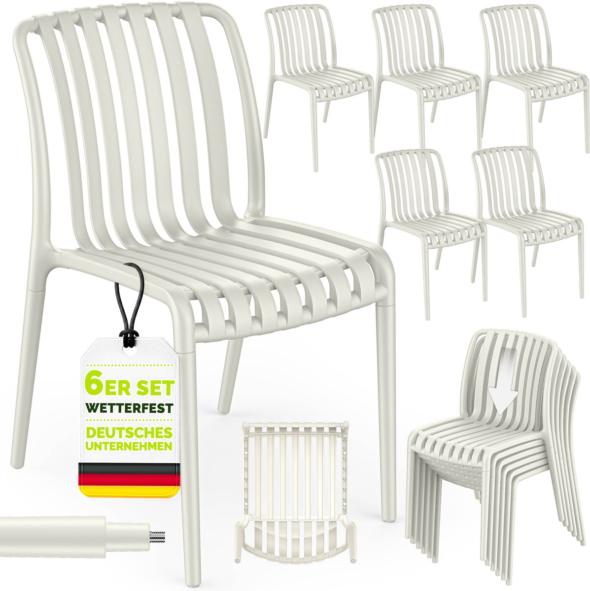 tillvex® Tuinstoelen 6-delige Set Stapelbaar Weerbestendig zonder Armleuning | Outdoor Stoelen tot 120kg Belastbaar | Tuinstoelen Outdoor | Terrasstoel Tuinmeubelen Balkon Tuin Terras