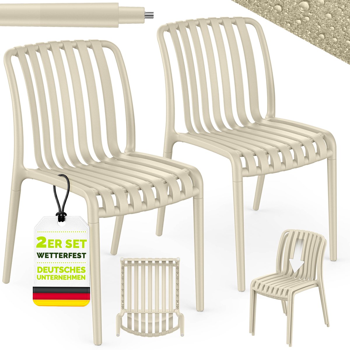 tillvex® Tuinstoelen 2-delige Set Stapelbaar Weerbestendig zonder Armleuning | Outdoor Stoelen tot 120kg Belastbaar | Tuinstoelen Outdoor | Terrasstoel Tuinmeubelen Balkon Tuin Terras