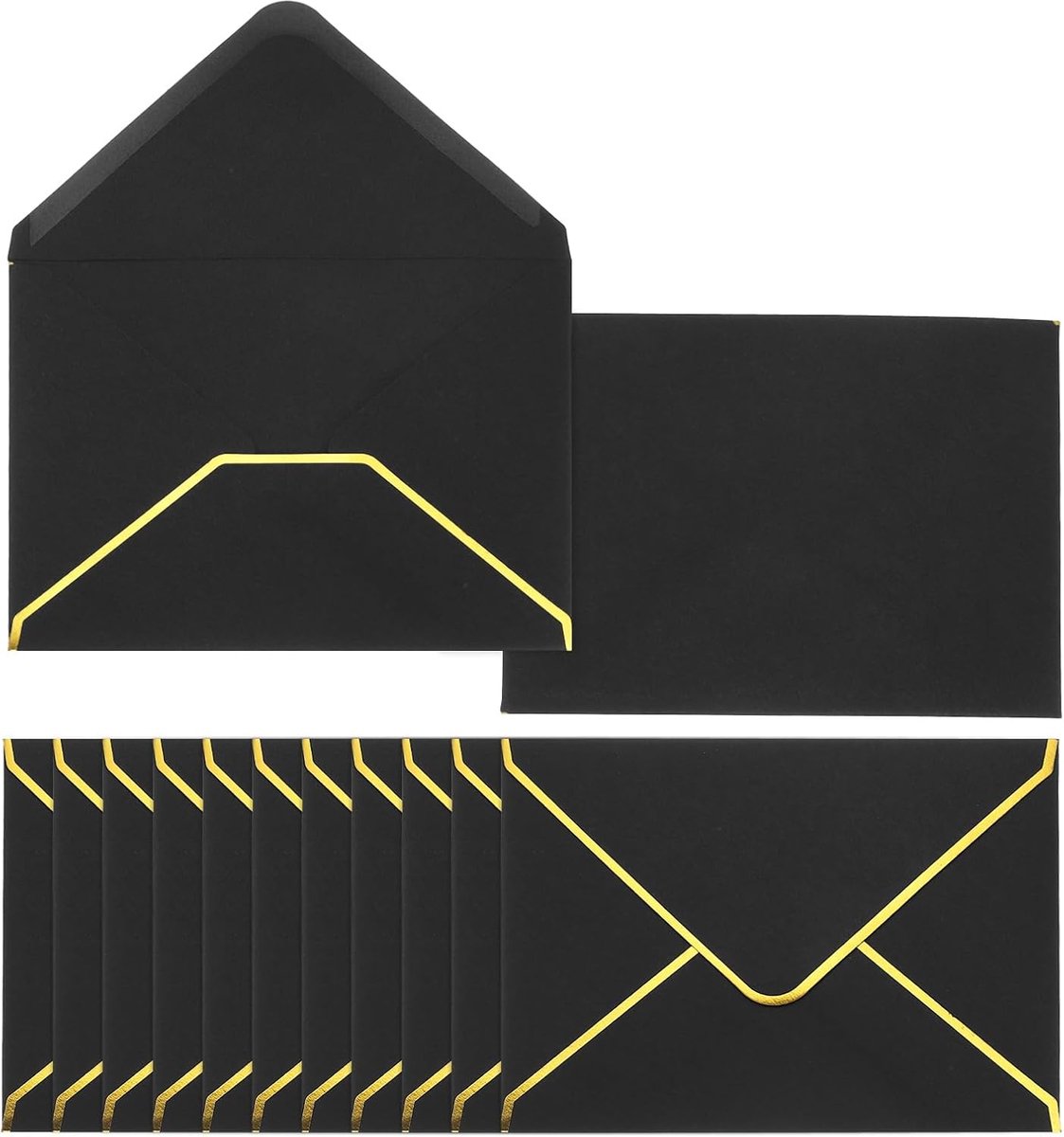 Allecta - Enveloppen 50 stuks voor Bruiloft Uitnodigingen en Valentijn Kaarten met Gouden Rand, Zwart