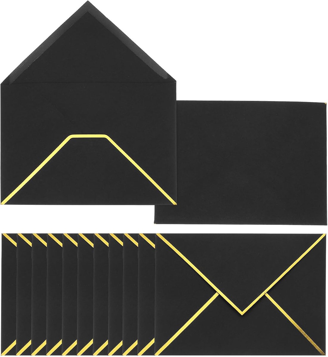 120 Pack A7 Envelopes - 5x7 Card V Flap Envelopes - Valentine Envelopes met Gouden Rand voor Kantoor - Trouwe Kaarten - Uitnodigingen - Afstudeerfeest - Cadeau - Zwart