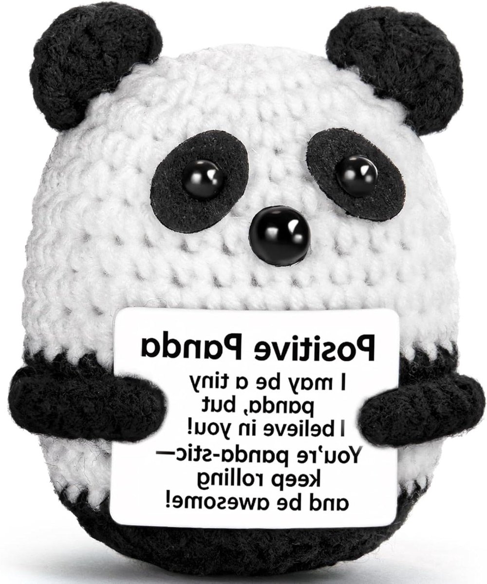 Gehaakte Panda Knuffel - Mini Pluche Dier - Emotionele Ondersteuning - Handgemaakt Met Kaart - 3.5 Inch Hoog - Zwart Wit