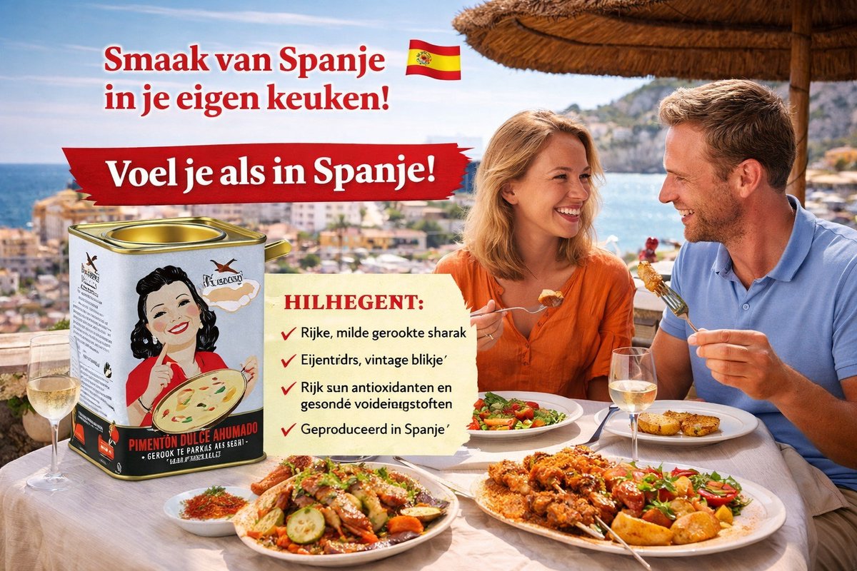 Gerookte paprika ZOET GEROOKT (SMOKED MILD PAPRIKA) 160 GR paprikapoeder IN VINTAGE BLIKJE PIMENTON AHUMADO DULCE VINTAGE