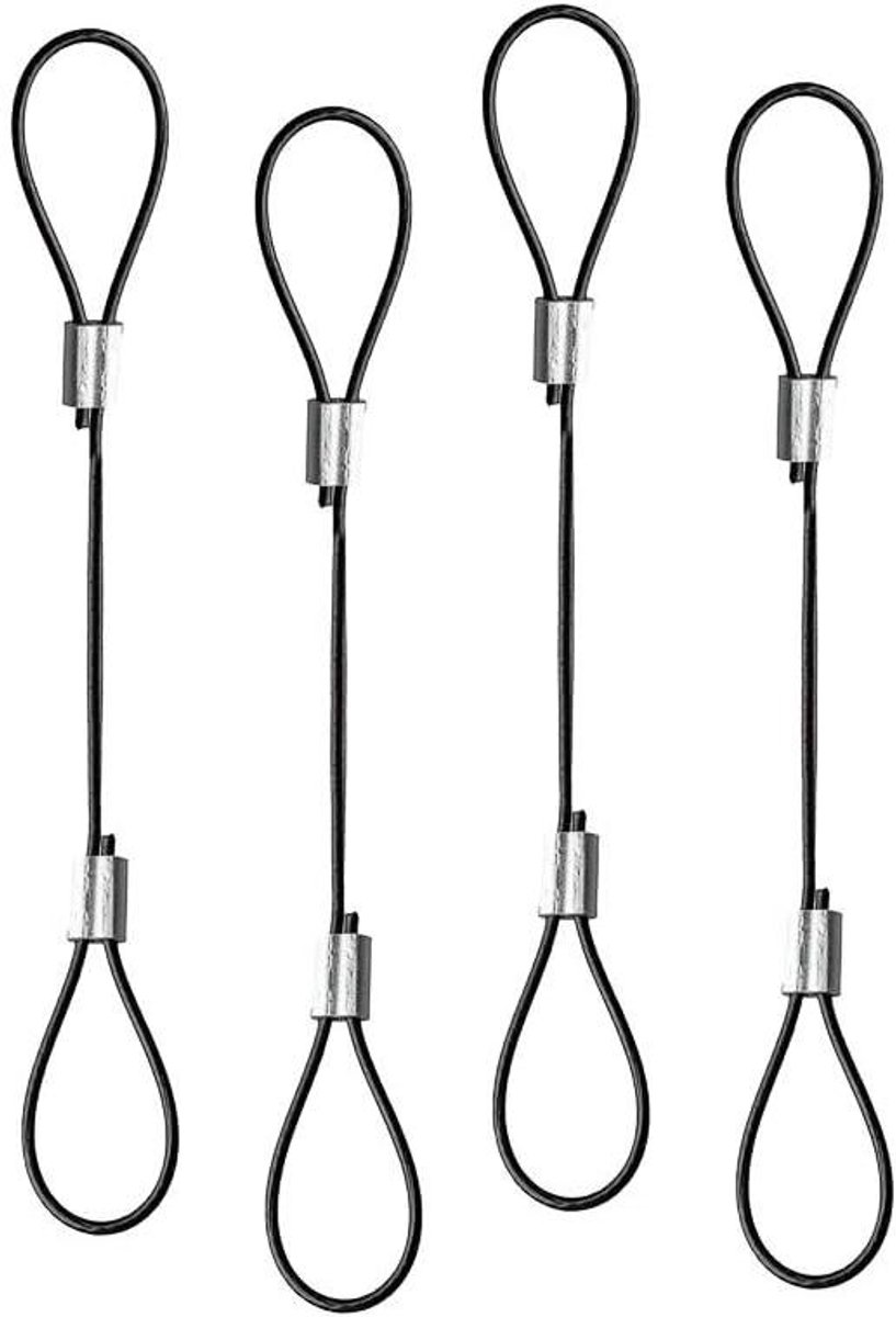 Kabel Adapter Tethers - Kabel Beveiliging - Voorkom Verlies - Roestvrij Staal - 4 Stuks - Zwart