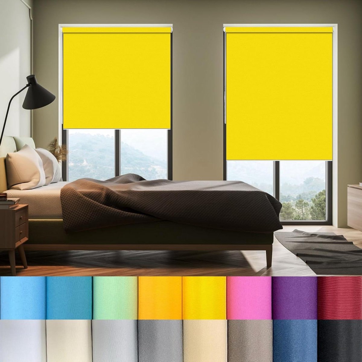 Dubbel Rolgordijn - Verduisterend Gordijn - Raamdecoratie - Montage Zonder Boren - 120 x 200 cm - Geel