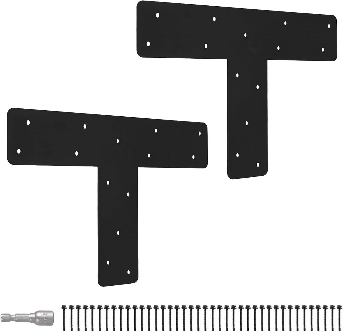 T-paalbeugels 2 stuks - Reparatieplaten - Houtverbinding Verstevigen - Zwart Gepoedercoat - 30 x 30 cm - Zwart
