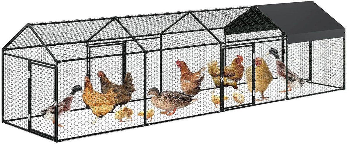 NordHaus Kippenren 300x100x100 cm - Walk-in Pluimvee Ren - Heavy Duty Metaal - 3 Afsluitbare Deuren - Met UV & Waterdichte Cover