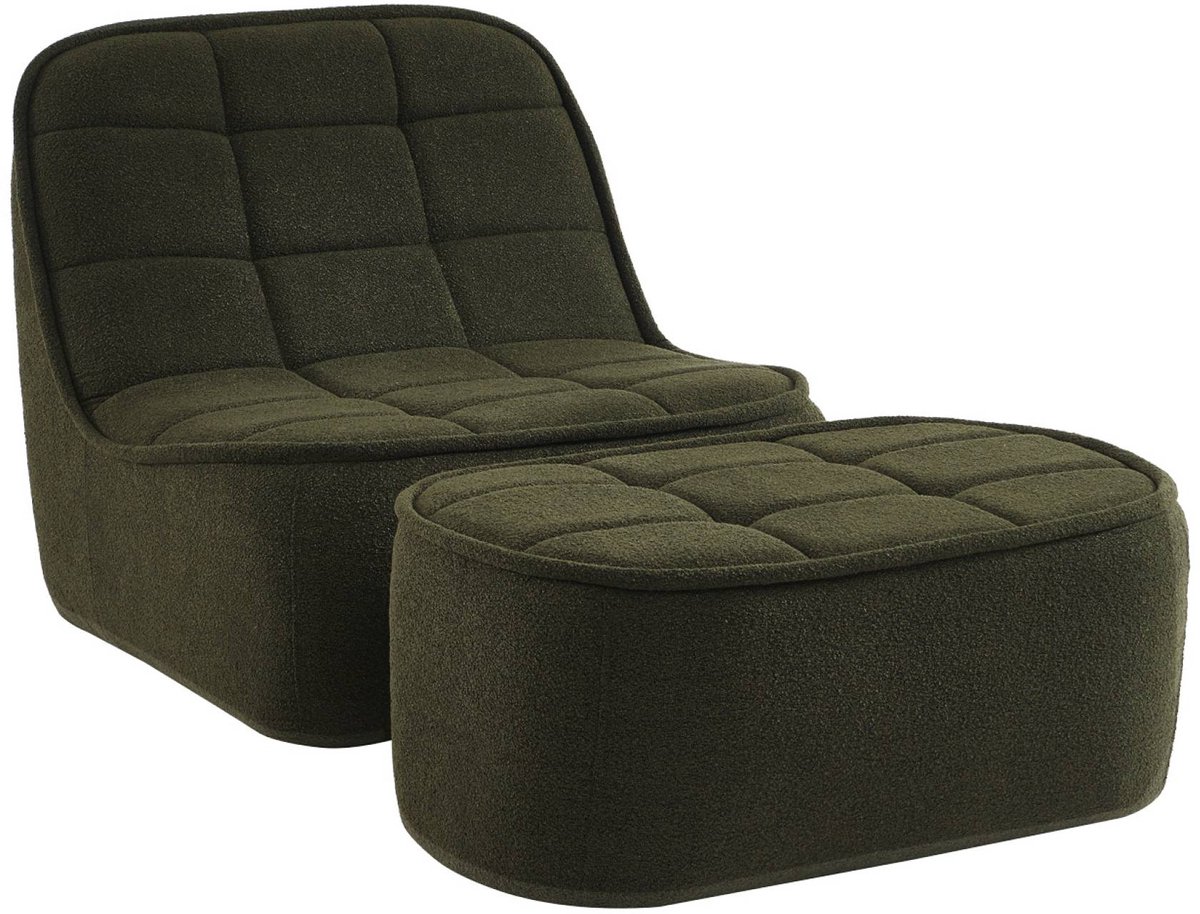 sweeek Fauteuil bouclé stof 1 zitplaats + voetenbank, verschillende kleuren l 93 x b 104 x h 85cm - boni kaki