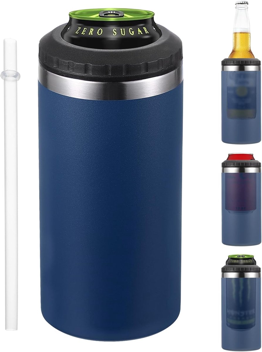 Slim Can Cooler - 16oz Skinny Can - Geïsoleerde Bier Sleeve - Drinkhouder voor Bier, Frisdrank, Koffie, Gewone Blikken en Flessen - Marineblauw