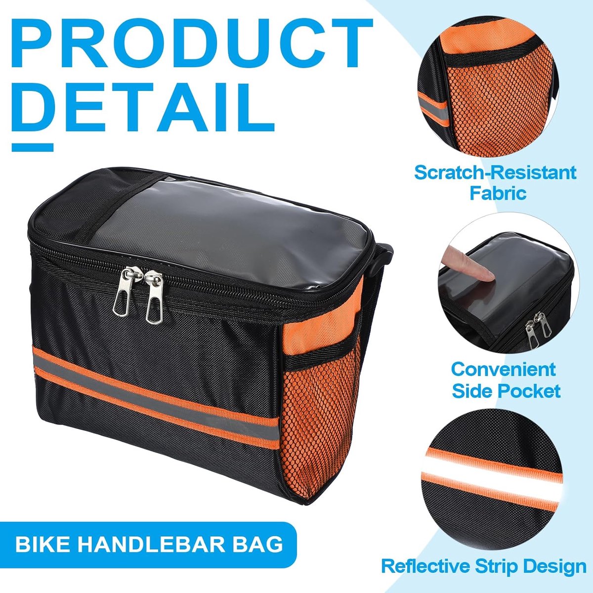 Bicycle Handlebar Bag - Waterproof Bicycle Frame Bag - Reflective Strip - Cycling Accessories voor Mannen en Vrouwen - Outdoor Cycling - Mountain Bike - Oranje