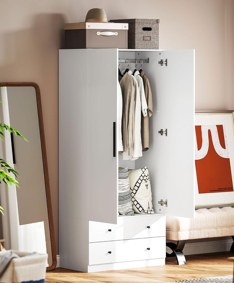 Luxe Kledingkast – Wit – 79x43x180 cm – Industrohome