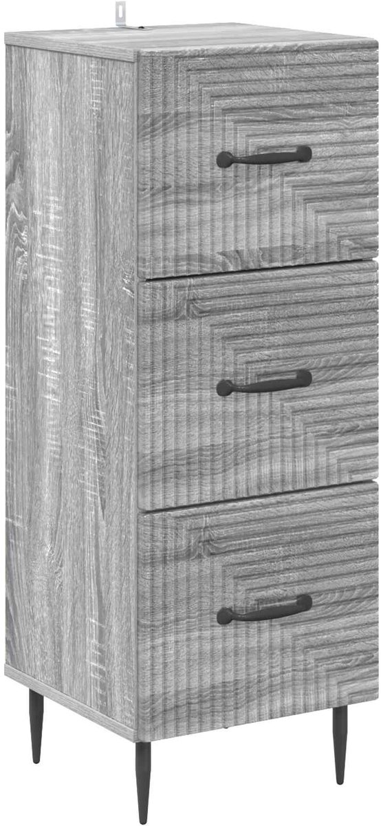 vidaXL Ladekast - Grijs - sonoma - 33 - x - 34,5 - x - 89,5 - cm - Bewerkt - hout Grijs sonoma