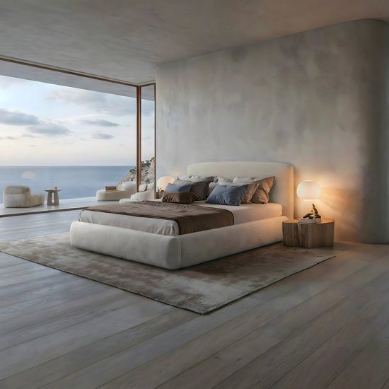 Mörgenn Bed Dune - Cadre de lit Luxe avec espace de rangement - Met matelas Basic hôtel - Beige - 180x200