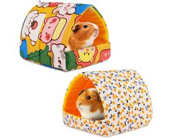 Cavia-bed 2-delige set – Knus bed in grotstijl voor hamsters & kleine dieren – Cavia-huisje – Warm & wasbaar accessoire voor kleine dierenkooien – Geschikt voor cavia's, chinchilla's, hamsters & dwergkonijnen(Dierenpatroon varieert) – 19 x 19 x 16 cm