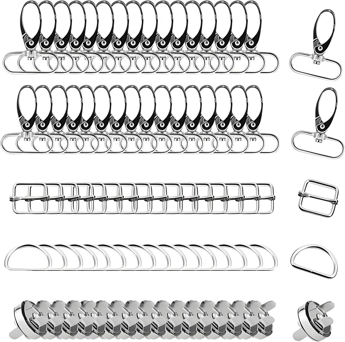 100 Karabijn Haken - D-ringen Gespen - Tassen DIY - Draaibare Bevestiging - 100 Stuks - Metaal