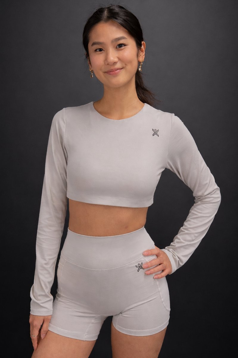 MaxOut - Sportkleding - Sport crop top long sleeve dames - Grijs - Maat S