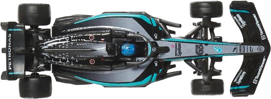 Zwart met turquoise accenten, met PETRONAS logo en #63. Van bovenaf gezien.