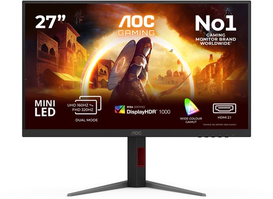 AOC U27G4XM 27″ 4K Mini LED Gaming Monitor 160Hz 1ms Fast IPS HDMI 2.1 USB-hub 450cd/m²