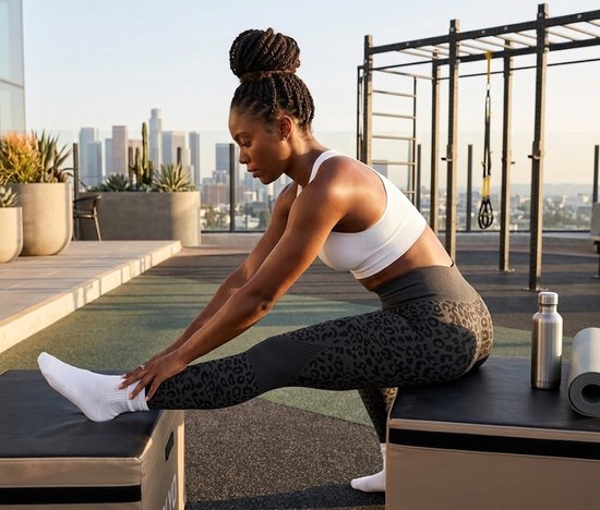 Donkergrijs sport legging dames - high waist fitness legging met luipaardprint - elastische yoga legging met aansluitende pasvorm - sport broek voor fitness yoga training en hardlopen - maat L van Merkloos — afbeelding 4