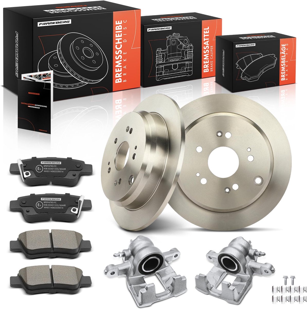 Frankberg 2x Remklauw+2x Remmen+4x Remblokken Achter voor Honda