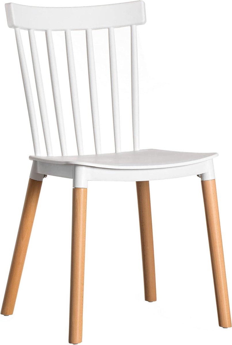 Eetkamerstoel Kunststof - Moderne Stoel - Comfortabel Zitten - Massief Houten Poten - 53 x 83 x 43 cm - Wit