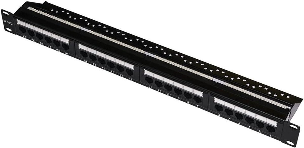 Netwerk Patchpaneel - UTP Paneel - Netwerk Installatie - 24 RJ45 Aansluitingen - 19 Inch - Zwart