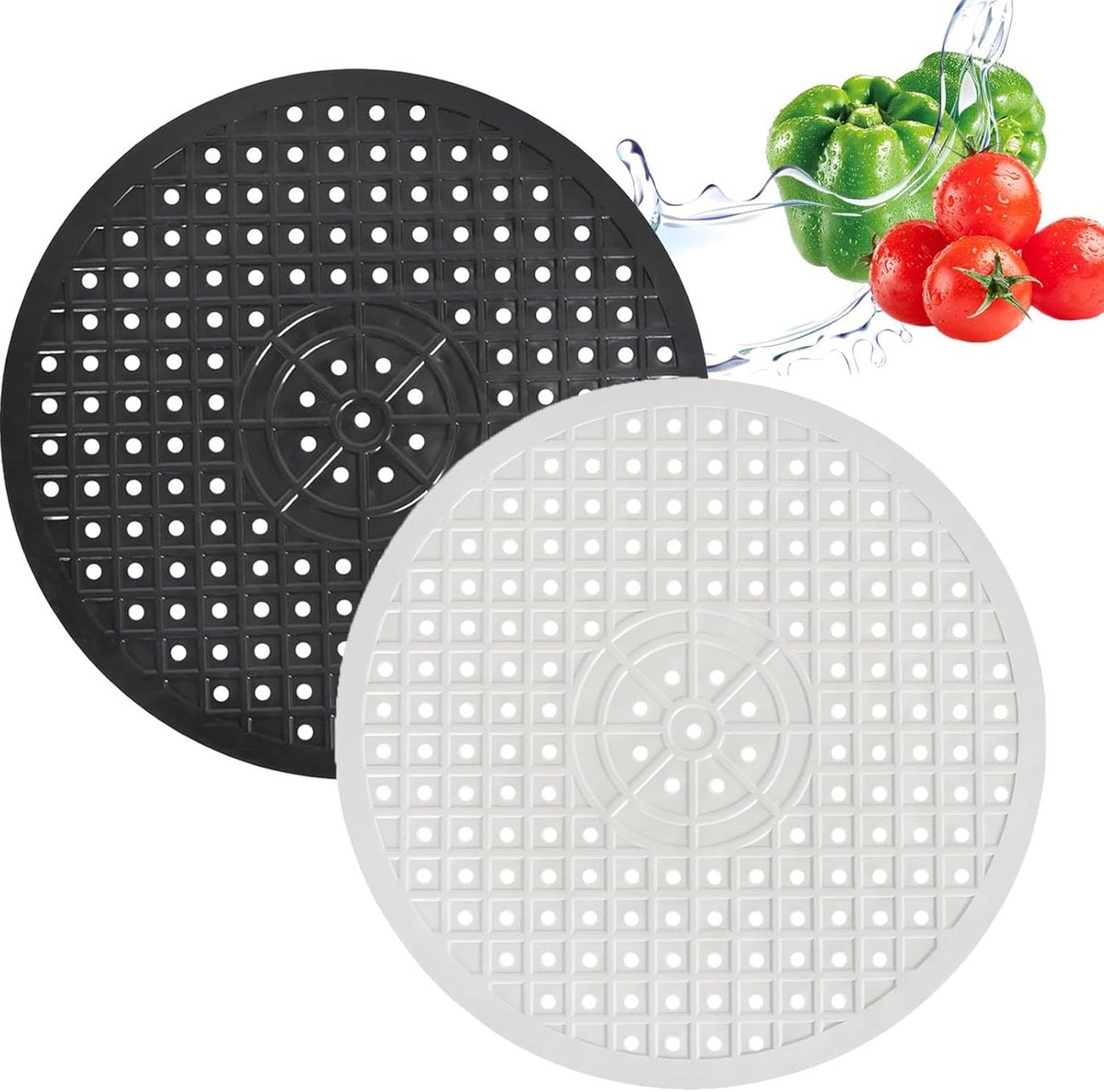 2 Pcs Round Sink Insert - 31x31cm Kitchen Sink Mat - Round Drainage Mat - Rubber Drainage Mat - Bathroom Kitchen (White, Black)
