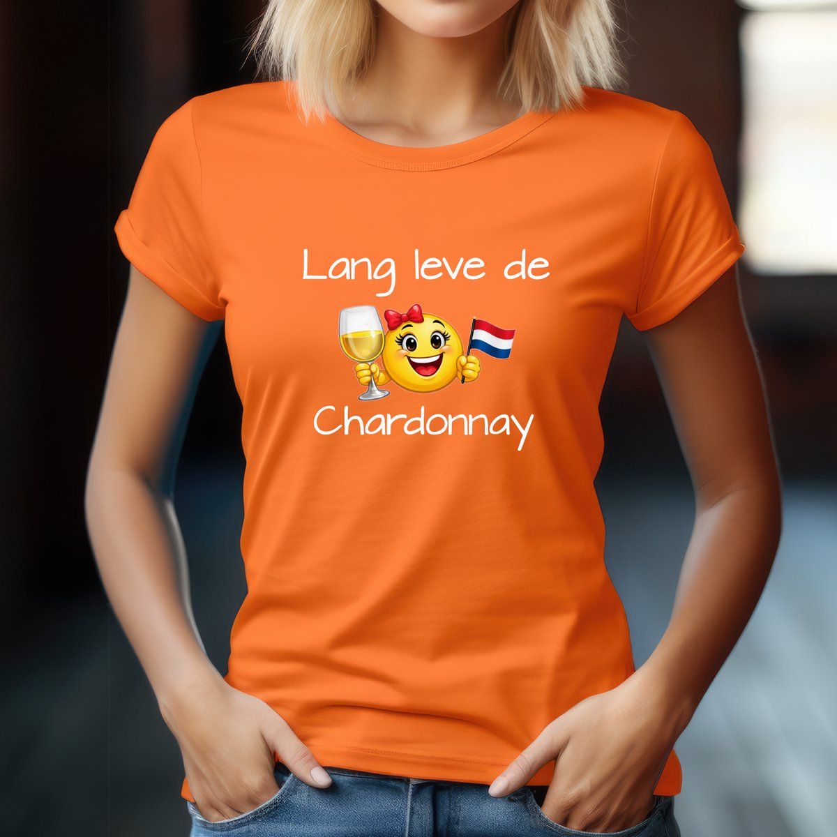 Oranje Dames T-shirt- Aansluitend model-Koningsdag T-shirt maat S- WK voetbal Shirt- oranje T-shirt