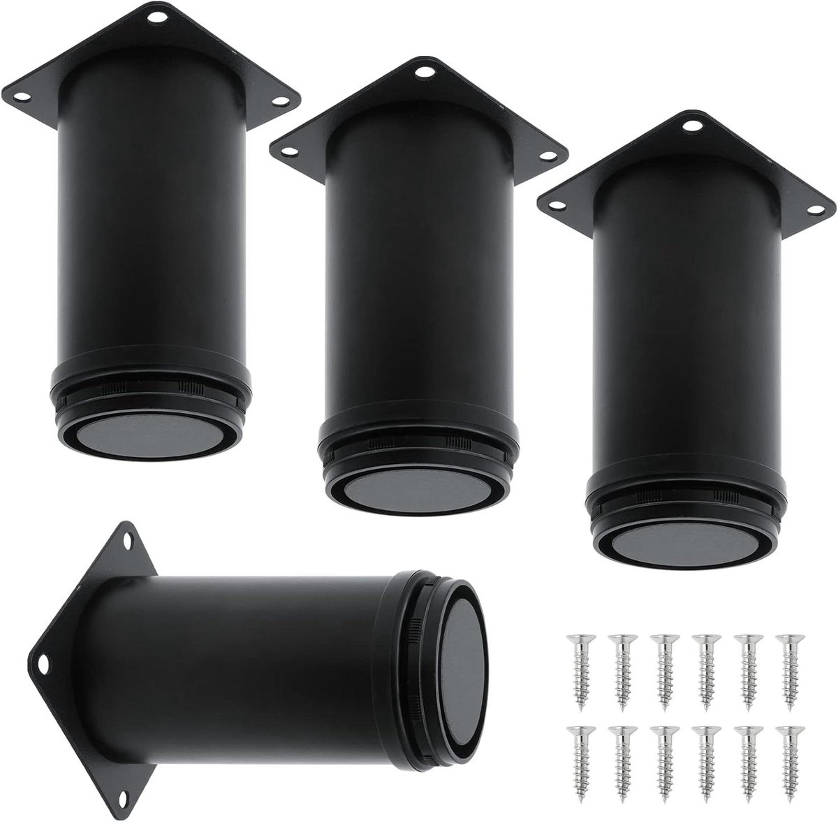 Meubelpoten Set - Verstelbare Steunen - Meubels Verhogen - Roestvrij Staal - 4 Stuks 10cm - Zwart