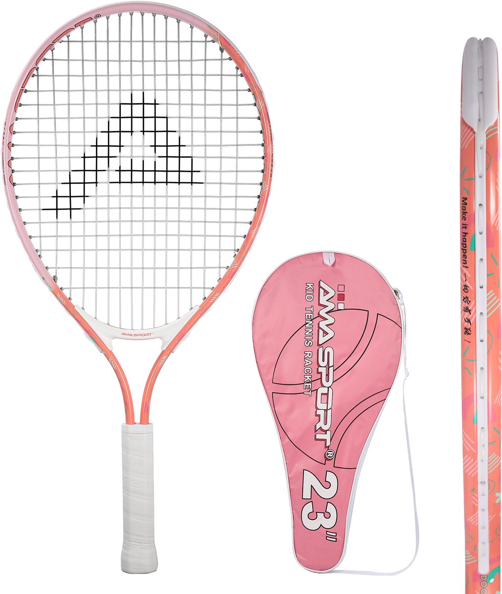 Kinder Tennisracket Roze 23 inch – Lichtgewicht Junior Racket met Tas – Ideaal voor Beginners – AMA Sport