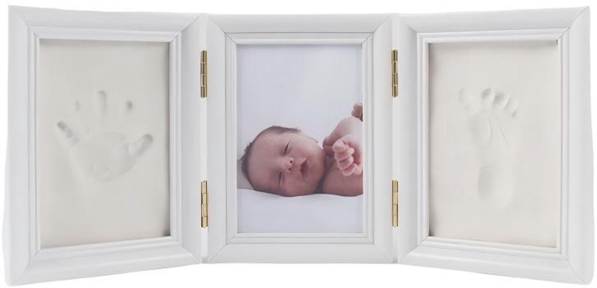 Herinneringslijst met klei voor hand- en voetafdrukken van pasgeborenen — 35 x 15 x 2 cm — Tastbare herinnering voor 1 maand, 100 dagen of de eerste verjaardag — Set voor hand- en voetafdrukken — Inclusief fotolijst — Lijst voor voetafdrukken