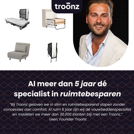 Troonz® Logeerbed One Deluxe 90x200 cm – Opklapbed 1 persoons - Vouwbed met Matras - Plooibed - Eenpersoonsbed - Met beschermhoes