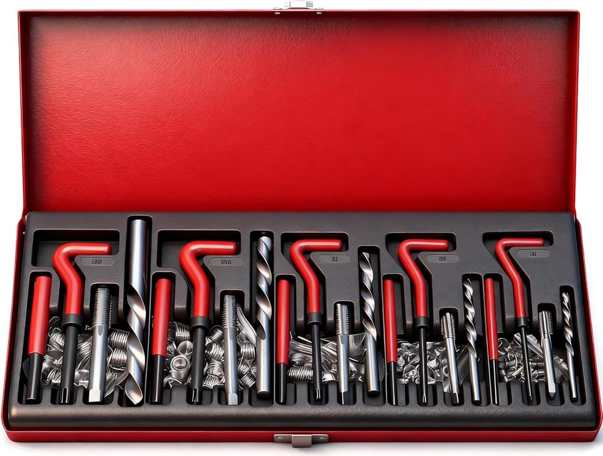 Schroefdraad Reparatieset - Metaaldraad Inzetstukken - Beschadigde Schroefdraad Herstellen - 131 Delige Set - M5 tot M12 - Zilverkleurig
