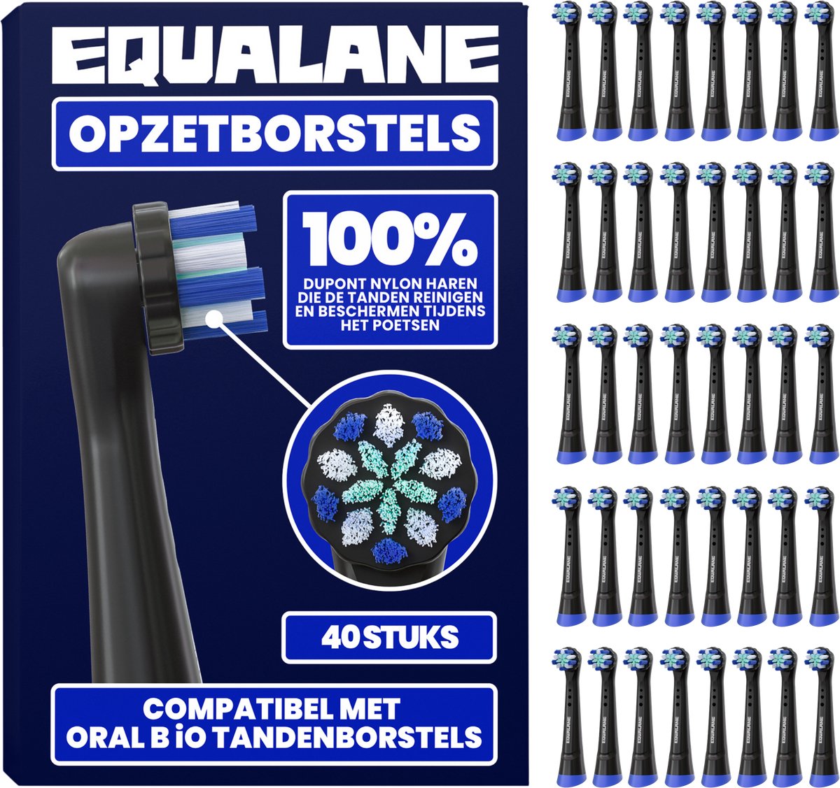 Opzetborstels geschikt voor Oral-B iO - Universele Opzetborstels - Zachte Borstelharen - Zwart - 40 Stuks