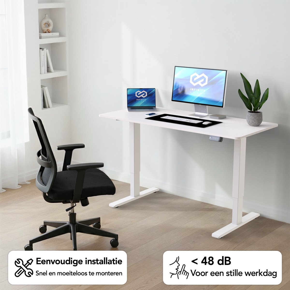 Infinity Goods Zit Sta Bureau - Elektrisch Verstelbaar In Hoogte - 120 x 60 CM - Geheugenfunctie - Wit thumbnail 5