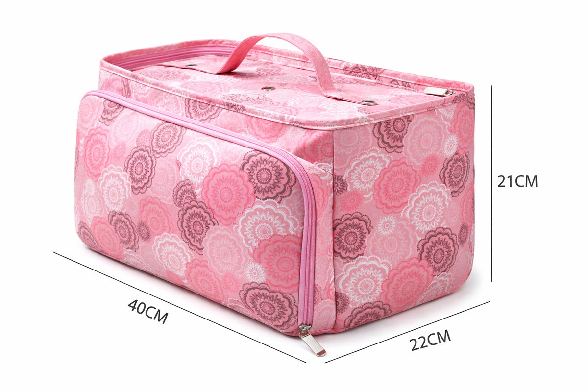 Ruime Haak- en Breitas – Opbergtas voor Wol en Haakspullen – Draagbare Handwerktas met Vakken – Roze – 40 cm — afbeelding 2