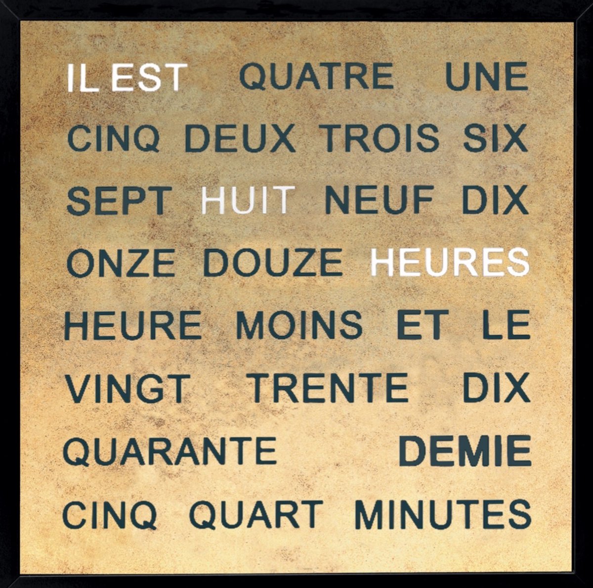 Intertime | Horloge de mots | Horloge murale | 40x40 | GOLD | Francais / Or