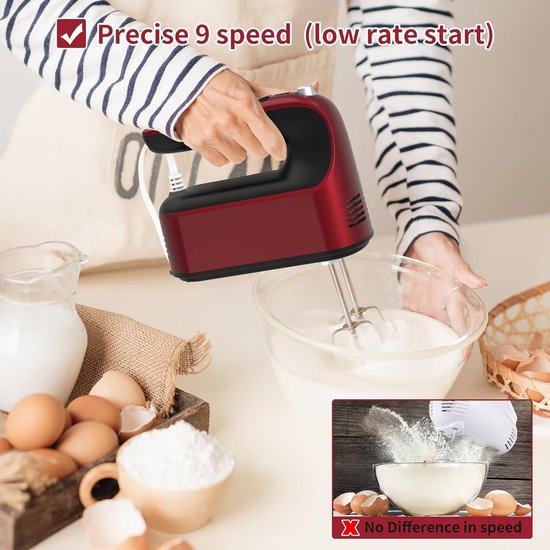 Handmixer Elektrisch - Keukenmixer Handmatig - Bakken en Mixen - 9 Snelheden Touch Control - 400 Watt - Rood van Merkloos — afbeelding 5