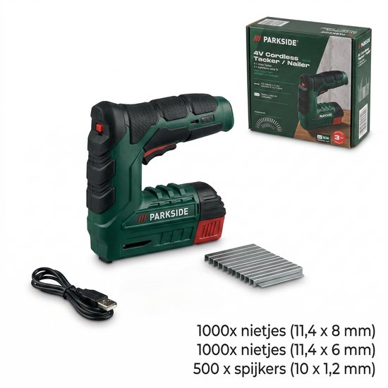 Parkside Tacker - Nietpistool - Spijkerpistool - Elektrisch spijkerpistool - Handtacker - Nagelpistool - Oplaadbare accu - 2000 nietjes -...