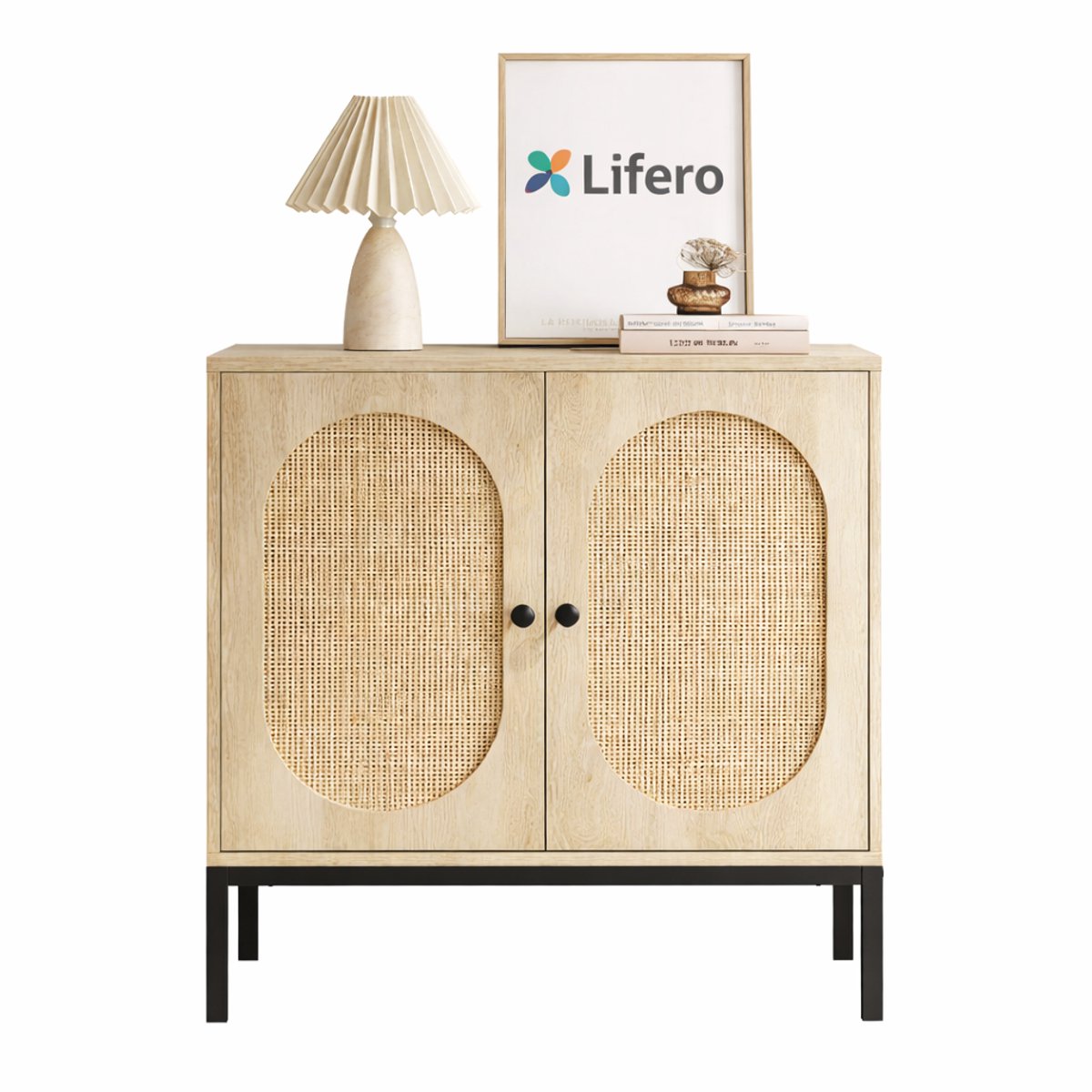 Lifero Rotan Dressoir met Deuren en Legplank - 80 x 40 x 83 cm - Houten Opbergkast - Woonkamer Kast - Buffetkast - TV Kast