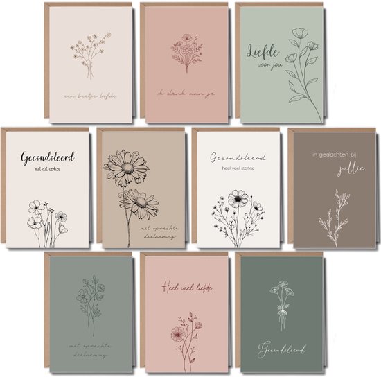 10 Luxe Condoleancekaarten met Enveloppen - Rouwkaarten - Sterkte & Troost - A6 - Blanco - Aardse Kleuren