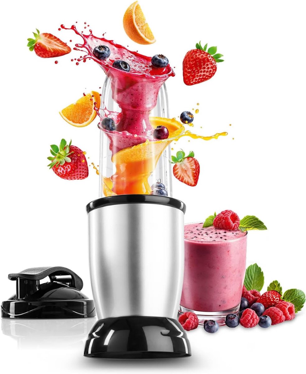 DYNA® Blender To Go - Blender - Mini Blender - Zilver/Zwart - 23cm x 18cm x 18cm