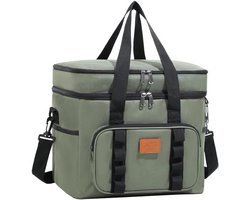 Lunchtas 23L met dubbel vak - geïsoleerde koeltas, lekvrij ontwerp en verstelbare schouderriem, voor werk, strand, picknick en reizen - groen