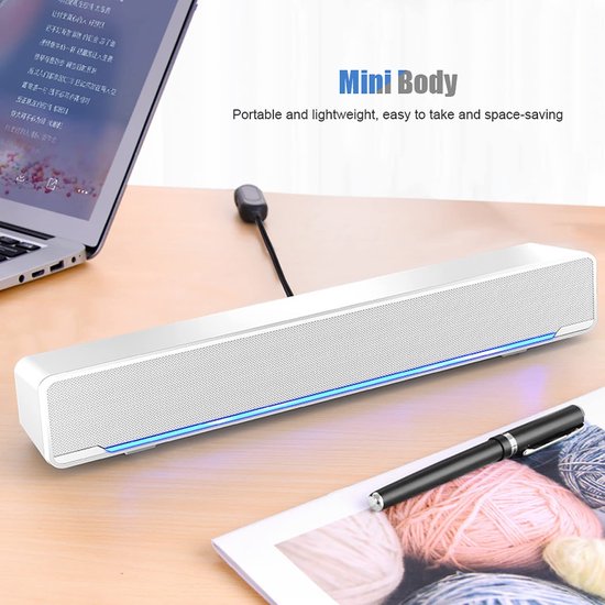 VT Goods - PC Soundbar-luidsprekers - Gaming-luidsprekers - Surround-stereo geluid - Wit - Muziekspeler - Voor pc en mobiele telefoons van Merkloos — afbeelding 4
